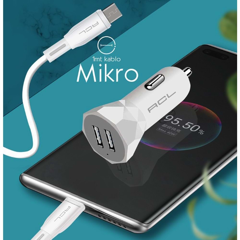 ACL MOBILEPHONEACCESSORIES 2XUSB KABLOLU ARAÇ ADAPTÖRÜ BX24 STANDLI