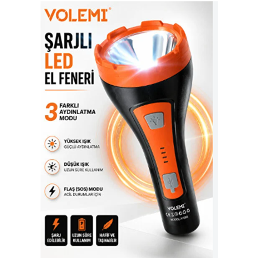 VOLEMİ ŞARJLI KAMBUR LED EL FENERİ