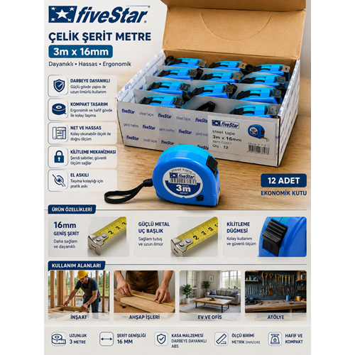 FİVESTAR 3X16 3MT ŞERİT METRE BX12