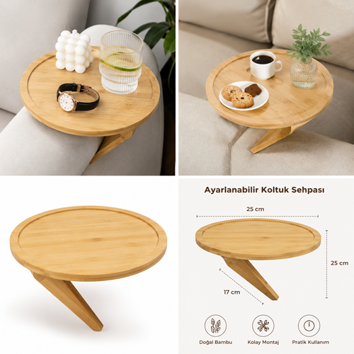 KRD AYARLANABİLİR KOLTUK SEHPASI (YUVARLAK)