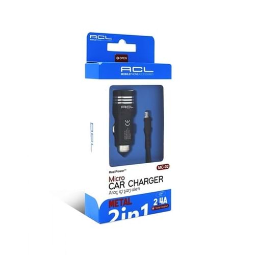 ACL MOBILEPHONEACCESSORIES 2XUSB METAL KABLOLU ARAÇ ŞARJ CİHAZI BX10