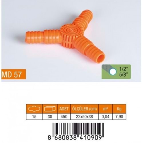 MEDALYAN MD-57 1/2-5/8 3LÜ HORTUM EKİ BX30