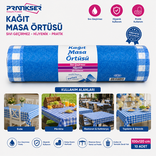 PRATIKSER KAĞIT MASA ÖRTÜSÜ 100X80CM 10 ADET KL28