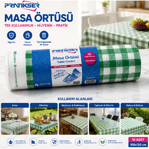 PRATIKSER KAĞIT MASA ÖRTÜSÜ 100X120CM 10 ADET KL24