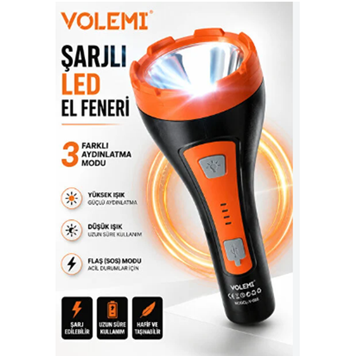 VOLEMİ ŞARJLI KAMBUR LED EL FENERİ