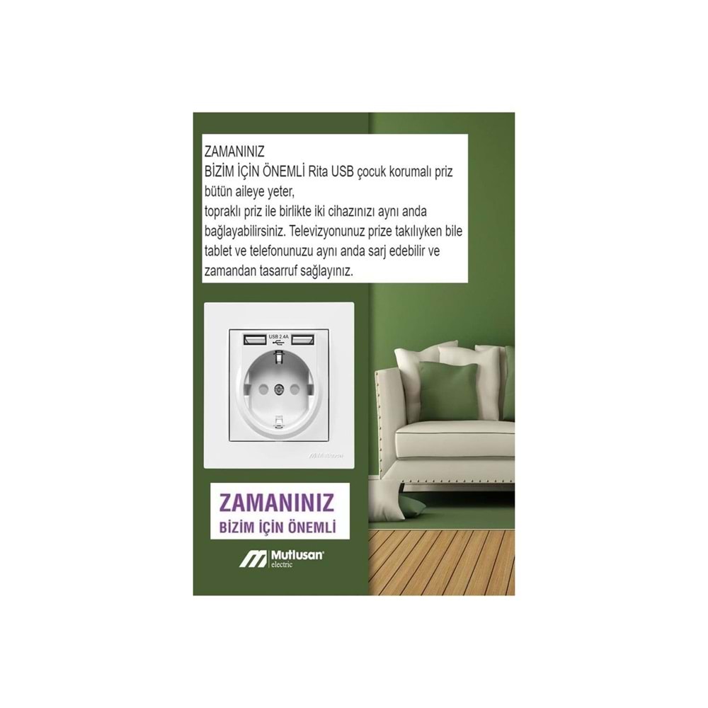 RİTA İKİLİ USB Lİ TOPRAKLI PRİZ BEYAZ BLİSTERLİ