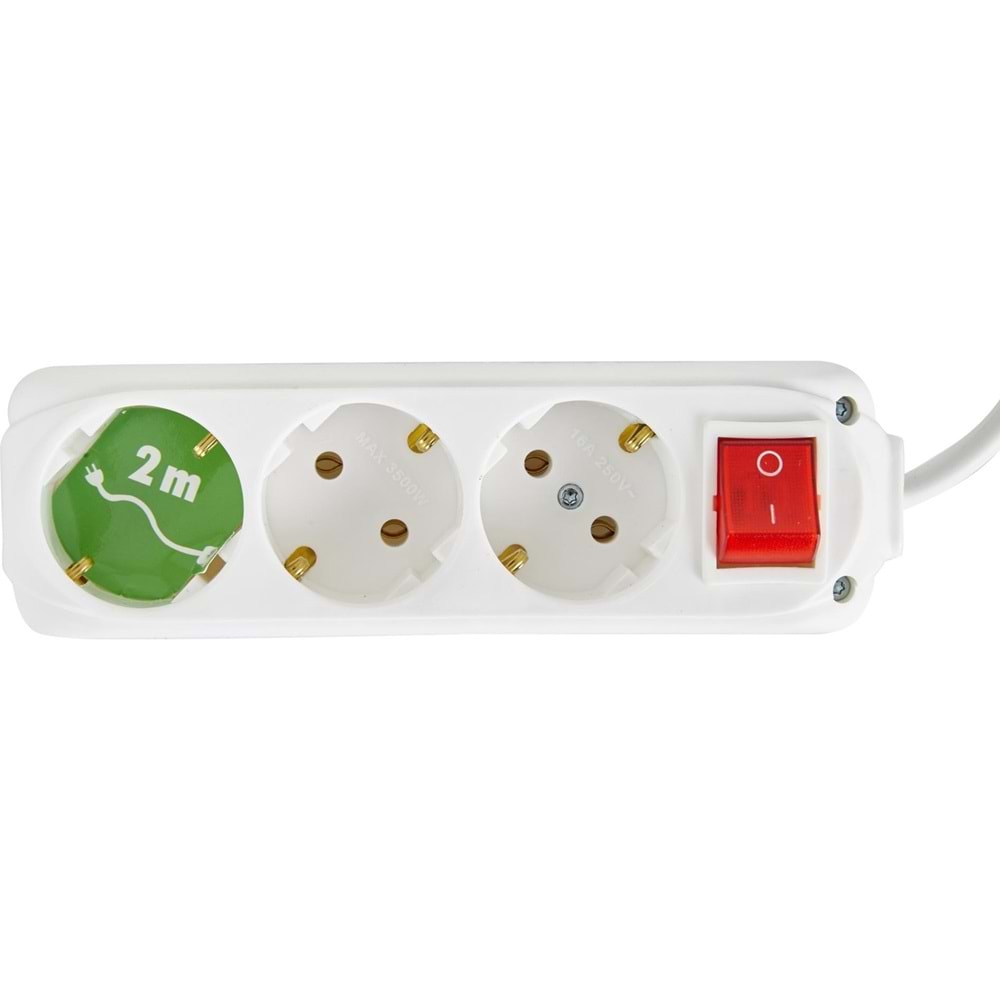 ALMERA UZATMA 3LÜ ANAHTARLI TOPRAKLI PRİZ 2MT